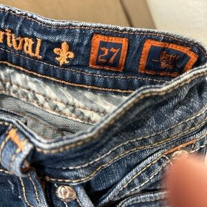 Blue Denim Jeans with Orange Stitching
